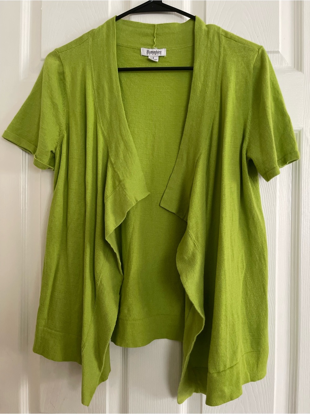 Hampshire Studio Short-Sleeve Open-Front Cardigan in Lime